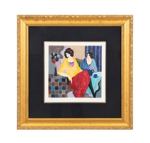 TARKAY, TWO LADIES AT TEA, GILT FRAMED SERIGRAPH