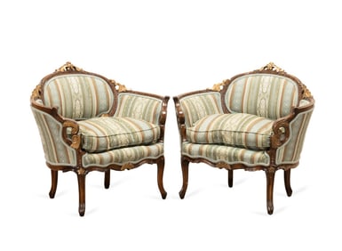 PAIR OF LOUIS XV STYLE WALNUT GONDOLA BEREGES