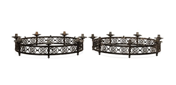 PAIR OF MEDITERRANEAN REVIVAL IRON CHANDERLIERS