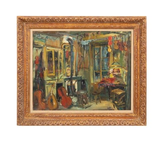 FRENCH SCHOOL, VIOLIN REPAIR SHOP, OIL ON CANVAS