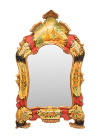 VENETIAN ROCOCO PARCEL GILT AND POLYCHROME MIRROR