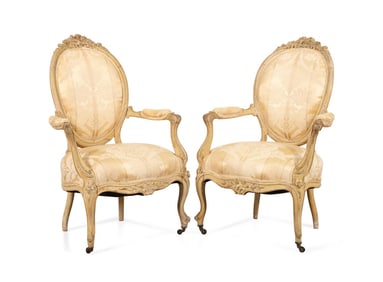 PAIR OF 19TH C. LOUIS XV REVIVAL CREAM FAUTEUILS