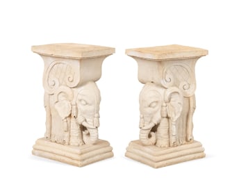PAIR OF FAUX STONE ELEPHANT OCCASIONAL TABLES