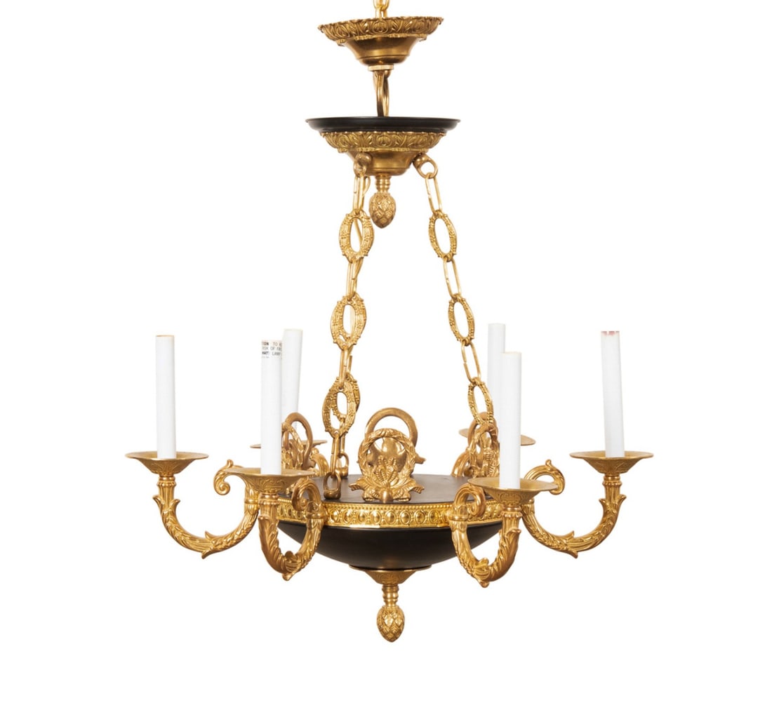EMPIRE STYLE 6-LIGHT BRASS AND TOLE CHANDELIER (1 of 4)
