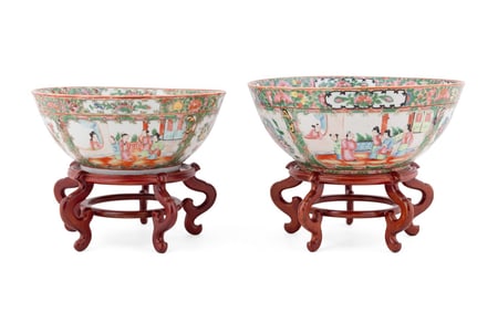 2 CHINESE ROSE MEDALLION PUNCH BOWLS