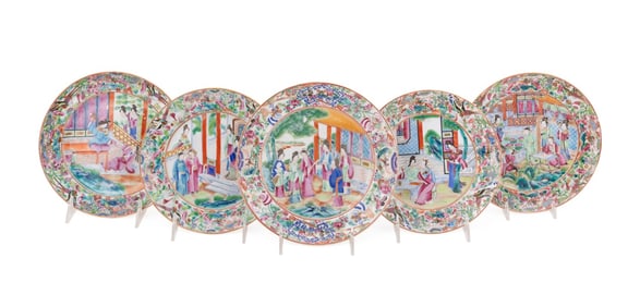 5 CHINESE ROSE MANDARIN PLATES