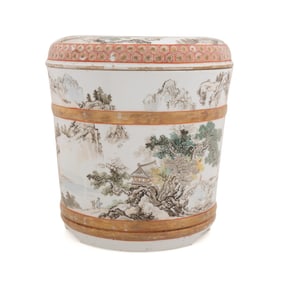 CHINESE FAMILLE VERTE LANDSCAPE MOTIF LIDDED JAR