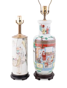 2 CHINESE FIGURAL MOTIF TABLE LAMPS