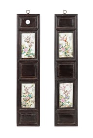 PAIR OF FRAMED CHINESE FLORAL PORCELAIN PANELS