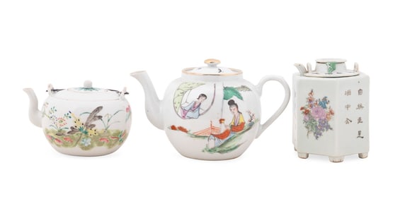 3 CHINESE WHITE GROUND TEAPOTS
