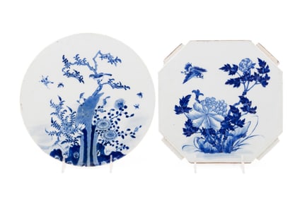 2 CHINESE BLUE AND WHITE FLORAL TILES