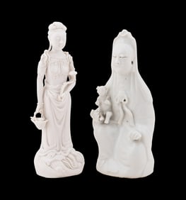 2 CHINESE BLANC DE CHINE GUANYIN FIGURES