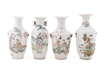 4 FIGURAL MOTIF CHINESE SMALL VASES