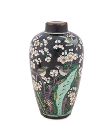 CHINESE FAMILLE NOIR FLORAL VASE
