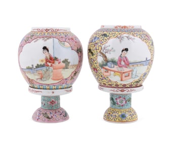 PAIR OF CHINESE FAMILLE ROSE WEDDING LAMPS