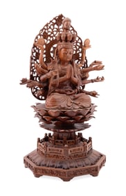 CARVED WOOD BUDDHIST FIGURE, MAHA CUNDI