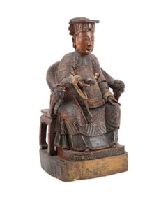 CHINESE CARVED WOOD FIGURE OF MAZU