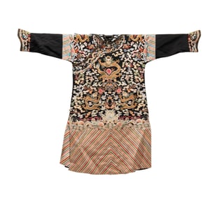 CHINESE EMBROIDERED BLACK DRAGON ROBE