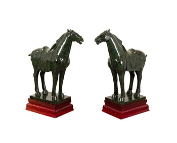 PAIR OF LARGE TESSELLATED HORSES ON BASES