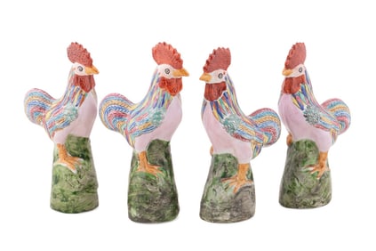 4 CHINESE FAMILLE ROSE ROOSTERS