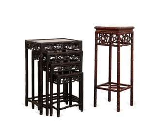 CHINESE NESTING TABLES AND PLANT STAND