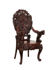JAPNESE CARVED HARDWOOD DRAGON CHAIR