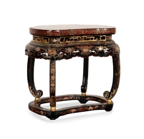 CHINESE BLACK LACQUERED CHAIR AND TABLE SET