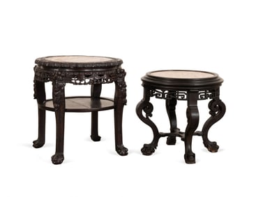 2 ROUND CHINESE PLANT STANDS WITH MARBLE TOP