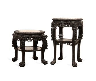 2 CHINESE MARBLE INSET PLANT STANDS