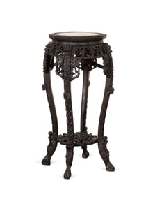 CARVED CHINESE PLANT STAND WITH MARBLE TOP