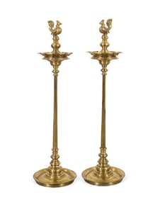 PAIR OF INDIAN BRASS FLOOR OIL TORCHIERES