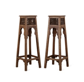 PAIR OF SYRIAN MOTHER OF PEAR INLAID PLANT STANDS