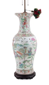 LARGE CHINESE ROSE MANDARIN VASE MOUNTED AS A LAMP
