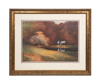 ZHEN-HUAN LU, HORSES IN FALL LANDSCAPE, GOUACHE