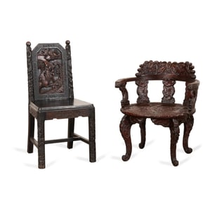 2 JAPANESE CARVED WOOD CHAIRS