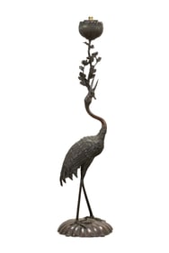 JAPANESE CRANE BRONZE FLOOR LAMP