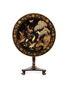 19TH C. EXPORT TILT-TOP BLACK LACQUER TEA TABLE