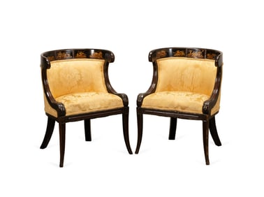 PAIR OF REGENCY EBONIZED CHINOISERIE ARMCHAIRS