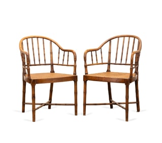 PAIR OF ENGLISH FAUX BAMBOO TUB CHAIRS