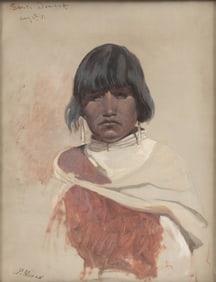 PETER MORAN, PUEBLO WOMAN PORTRAIT, 1881 OIL