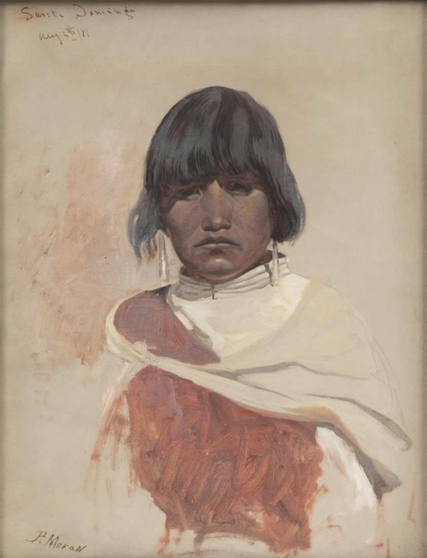 PETER MORAN, PUEBLO WOMAN PORTRAIT, 1881 OIL (1 of 11)