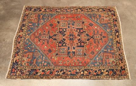 ANTIQUE PERSIAN HERIZ HAND KNOTTED WOOL RUG