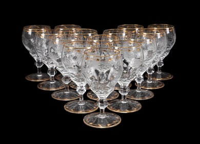SET OF 14 MOSER 'PAULA' GILDED BRANDY GLASSES