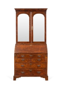 19TH C. GEORGE II STYLE WALNUT BUREAU BOOKCASE
