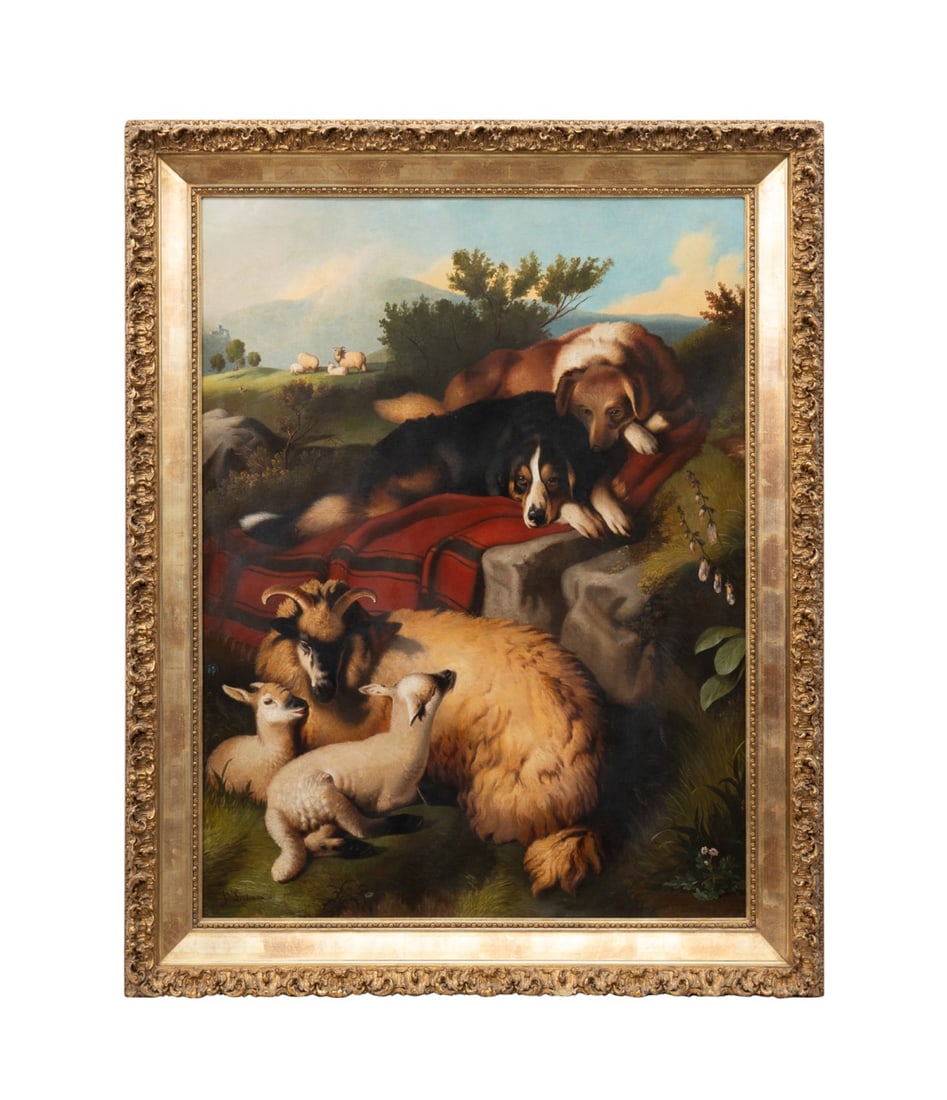 19TH C. ENGLISH SCHOOL HERDING DOGS & SHEEP, OIL (1 of 5)