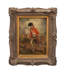 EDWARD PERCY MORAN RED COAT MILITARY DRUMMER, OIL