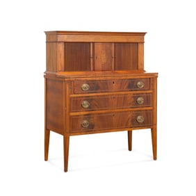 ANTIQUE FEDERAL STYLE MAHOGANY INLAID TAMBOUR DESK