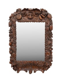 CARVED WALNUT MIRROR, MANNER GRINLING GIBBONS