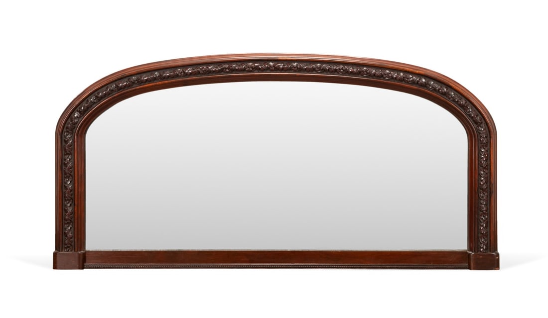 VICTORIAN ARCHED MAHOGANY OVERMANTEL MIRROR (1 of 3)