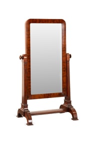 19TH C. ENGLISH FLAME MAHOGANY CHEVAL MIRROR